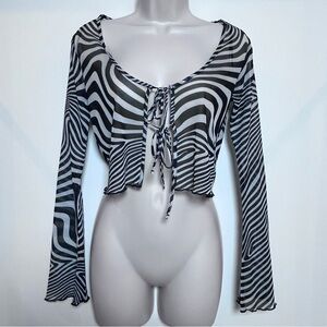 Divided Y2K Funky Whimsygoth Retro Trendy Women's Zebra Print Sheer Scoop  Bow